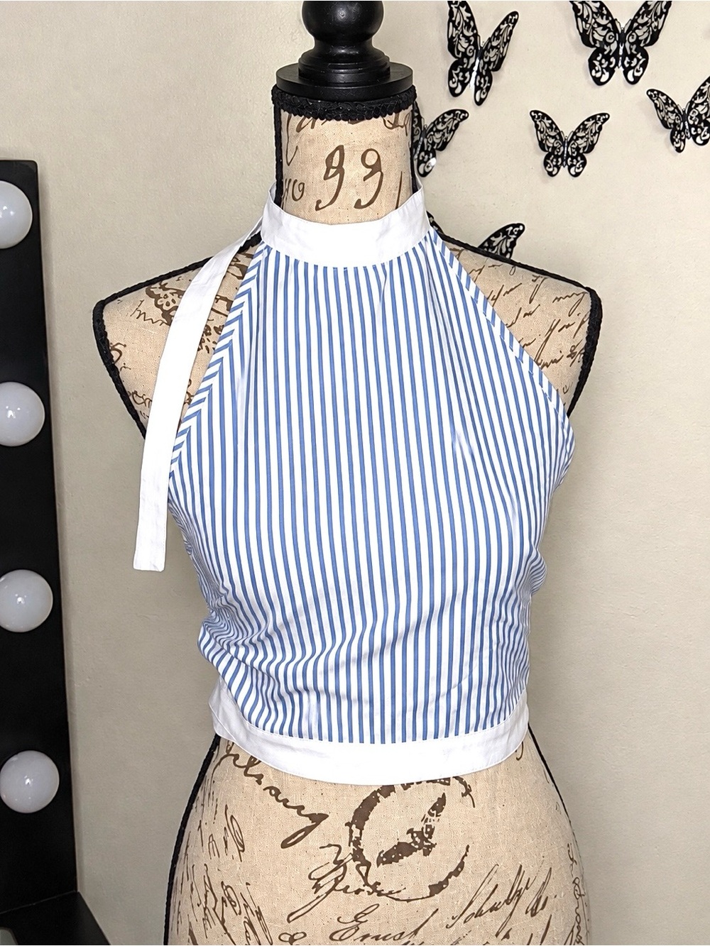 Zara Striped Blue and White Halter Crop Top